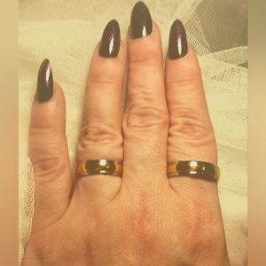 Set of Matching Titanium and Gold Band Rings